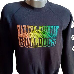 Hanes Sweatshirt L Vintage Haxtun Fightin Bulldogs Black Rainbow Puff Print USA